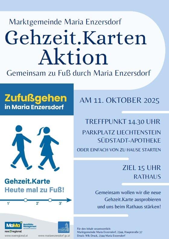 Flyer mit Informationen zur Gehzeit.Karten Aktion in Maria Enzersdorf